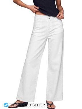 Women's Wide Leg Jeans High Waisted Double Button Tummy Control Stretchy Cotton